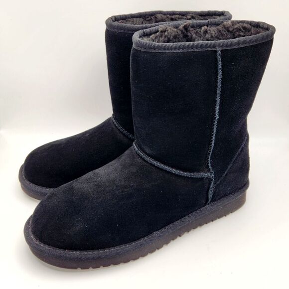 Koolaburra by UGG Koola Black Suede Sherpa Mid Calf Short Boot Snow Women's 8 - Picture 1 of 9